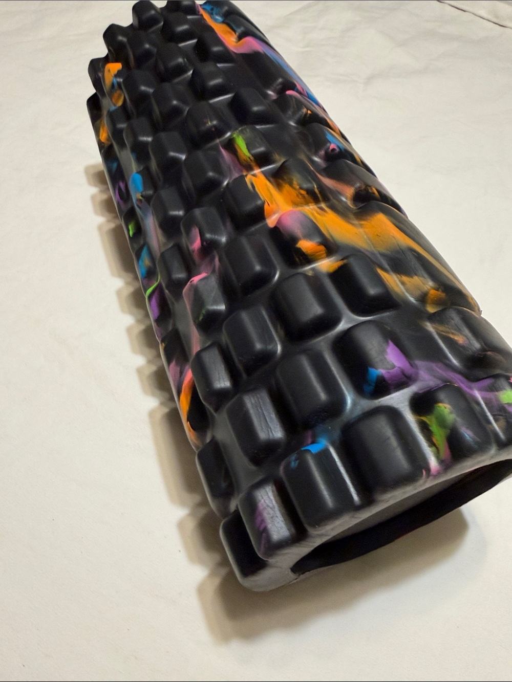 Black Foam Grid Massage Roller with Multicolor Accents